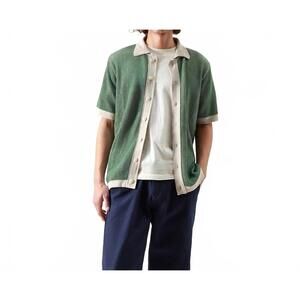 NEW FAR AFIELD velzy short-sleeve cardigan in helio stripe / peyote sand